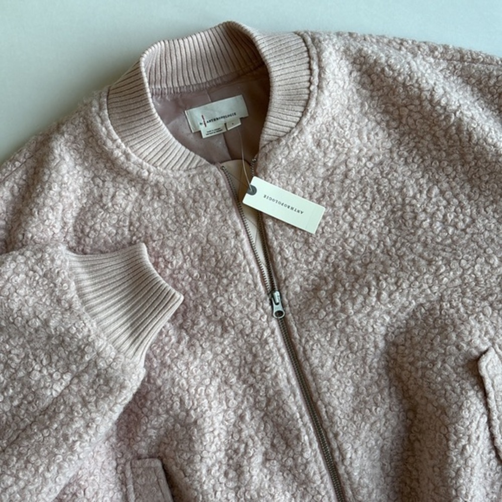 Anthropologie Pink Rose Sherpa Fleece Full Zip Lined Jacket Women Size Large - Picture 2 of 15